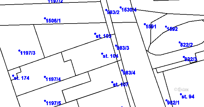 Parcela st. 104 v KÚ Lipenec, Katastrální mapa