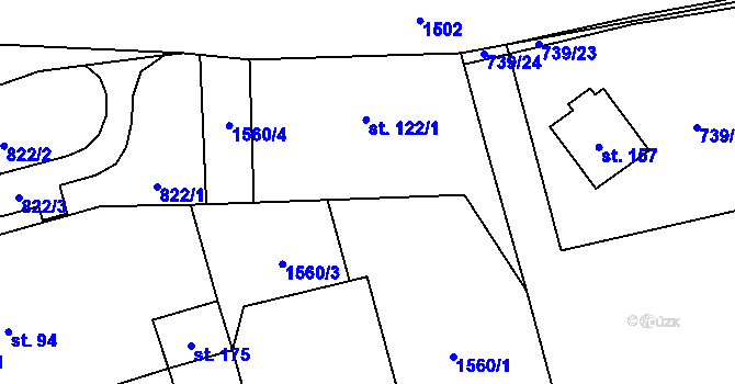 Parcela st. 122/2 v KÚ Lipenec, Katastrální mapa