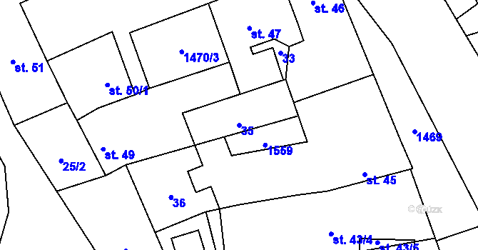 Parcela st. 35 v KÚ Lipenec, Katastrální mapa