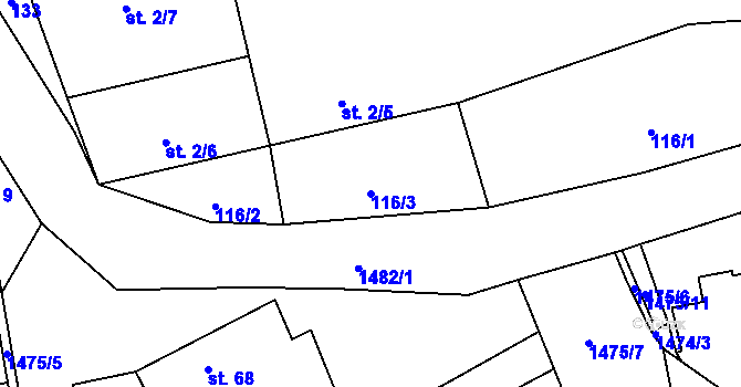 Parcela st. 116/3 v KÚ Lipenec, Katastrální mapa