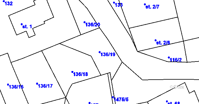 Parcela st. 136/19 v KÚ Lipenec, Katastrální mapa