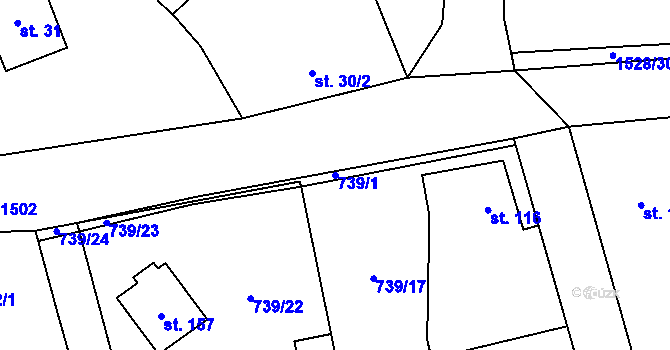 Parcela st. 739/1 v KÚ Lipenec, Katastrální mapa