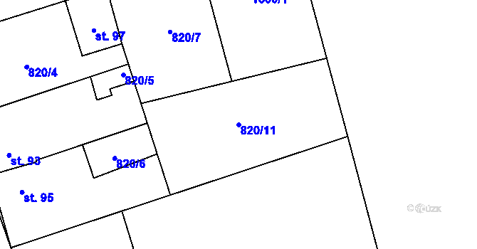 Parcela st. 820/11 v KÚ Lipenec, Katastrální mapa