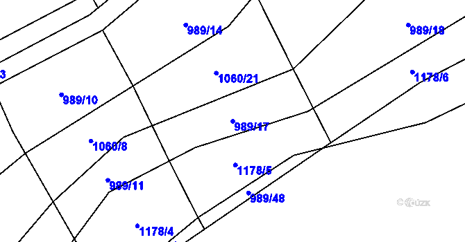 Parcela st. 989/17 v KÚ Lipenec, Katastrální mapa