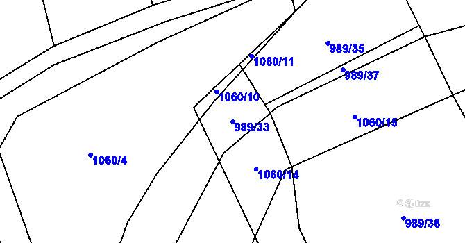 Parcela st. 989/33 v KÚ Lipenec, Katastrální mapa