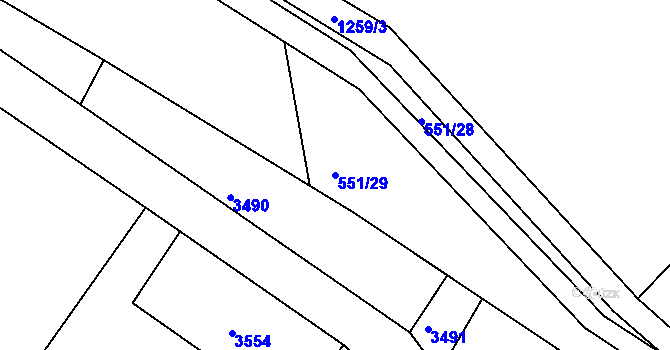 Parcela st. 551/29 v KÚ Kaliště u Lipí, Katastrální mapa