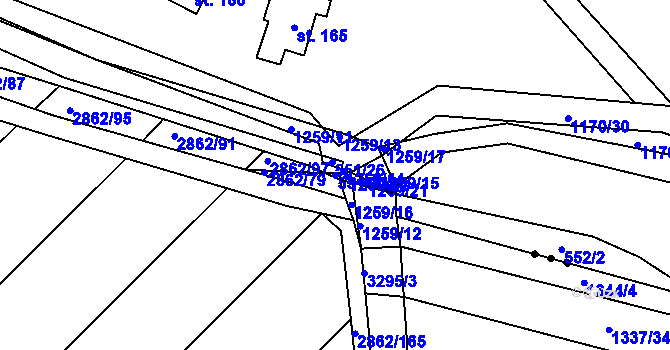 Parcela st. 551/33 v KÚ Kaliště u Lipí, Katastrální mapa