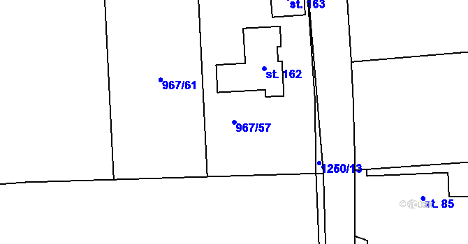 Parcela st. 967/57 v KÚ Kaliště u Lipí, Katastrální mapa