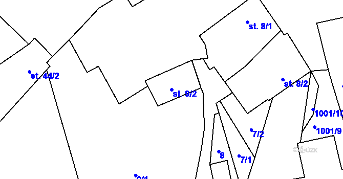 Parcela st. 9/2 v KÚ Kvítkovice u Lipí, Katastrální mapa