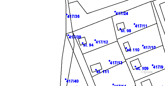 Parcela st. 94 v KÚ Kvítkovice u Lipí, Katastrální mapa