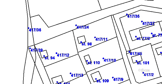 Parcela st. 98 v KÚ Kvítkovice u Lipí, Katastrální mapa
