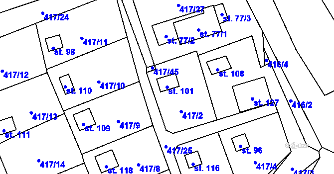 Parcela st. 101 v KÚ Kvítkovice u Lipí, Katastrální mapa