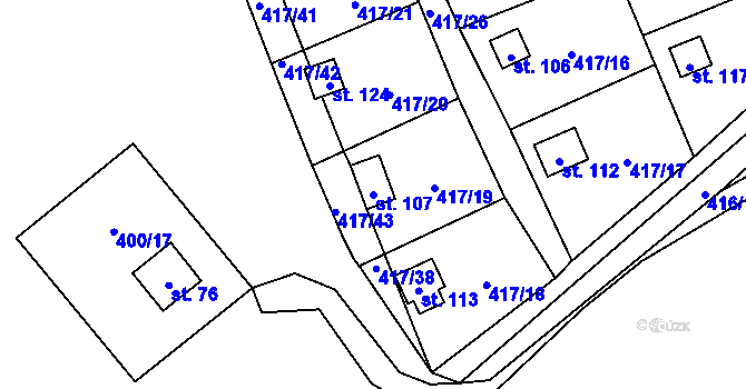 Parcela st. 107 v KÚ Kvítkovice u Lipí, Katastrální mapa