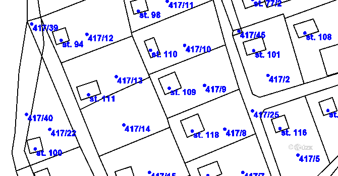 Parcela st. 109 v KÚ Kvítkovice u Lipí, Katastrální mapa