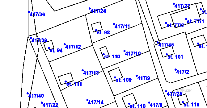Parcela st. 110 v KÚ Kvítkovice u Lipí, Katastrální mapa