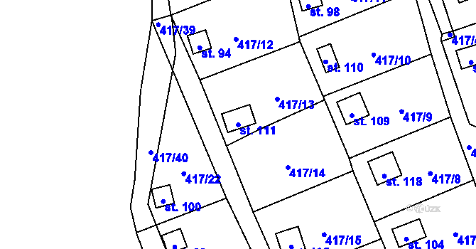 Parcela st. 111 v KÚ Kvítkovice u Lipí, Katastrální mapa