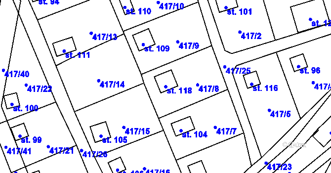 Parcela st. 118 v KÚ Kvítkovice u Lipí, Katastrální mapa