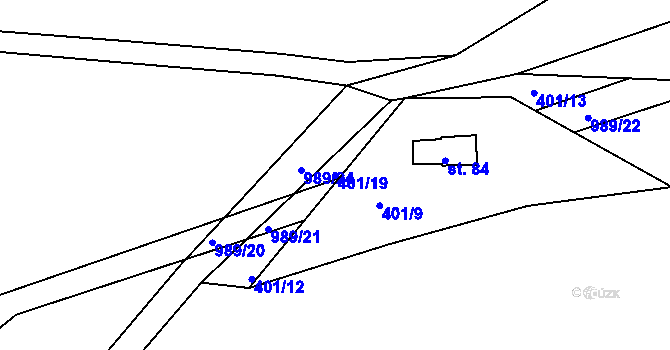 Parcela st. 401/19 v KÚ Kvítkovice u Lipí, Katastrální mapa