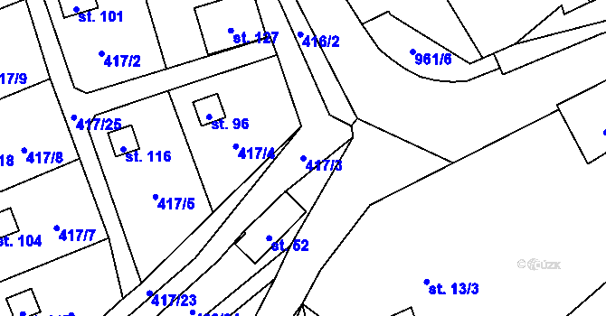 Parcela st. 417/3 v KÚ Kvítkovice u Lipí, Katastrální mapa