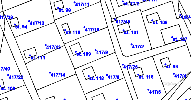 Parcela st. 417/9 v KÚ Kvítkovice u Lipí, Katastrální mapa