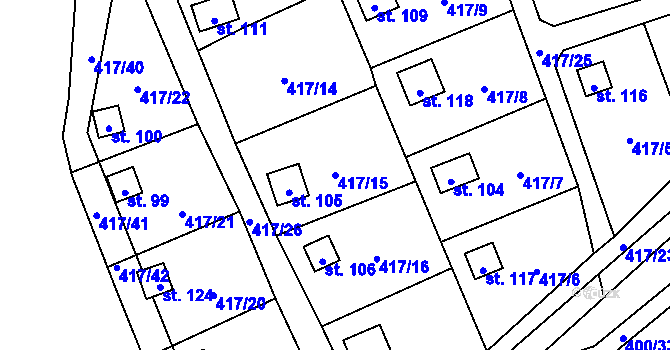Parcela st. 417/15 v KÚ Kvítkovice u Lipí, Katastrální mapa