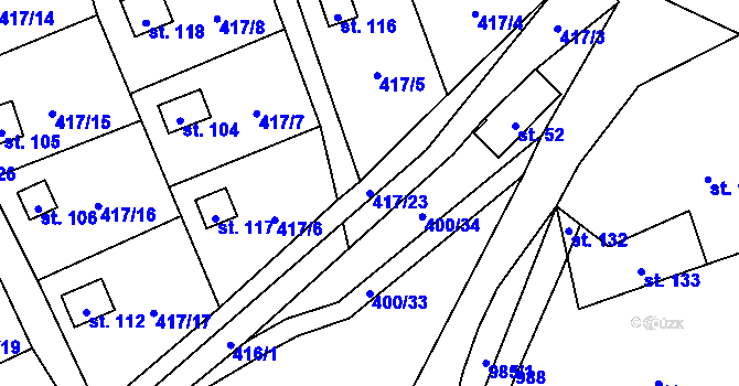 Parcela st. 417/23 v KÚ Kvítkovice u Lipí, Katastrální mapa