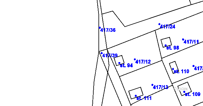 Parcela st. 417/39 v KÚ Kvítkovice u Lipí, Katastrální mapa