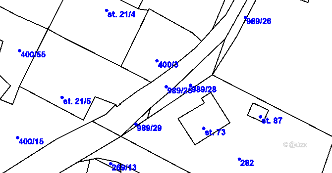 Parcela st. 989/25 v KÚ Kvítkovice u Lipí, Katastrální mapa