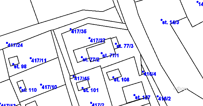 Parcela st. 77/1 v KÚ Kvítkovice u Lipí, Katastrální mapa