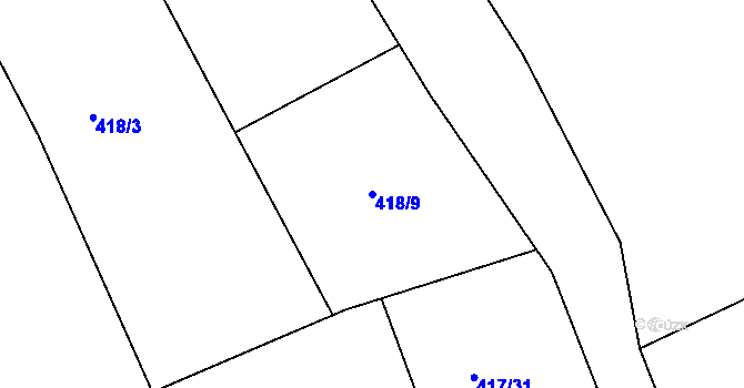 Parcela st. 418/9 v KÚ Kvítkovice u Lipí, Katastrální mapa