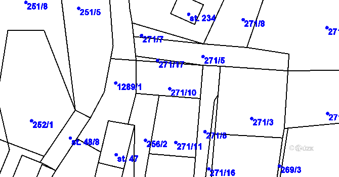 Parcela st. 271/10 v KÚ Lipí, Katastrální mapa