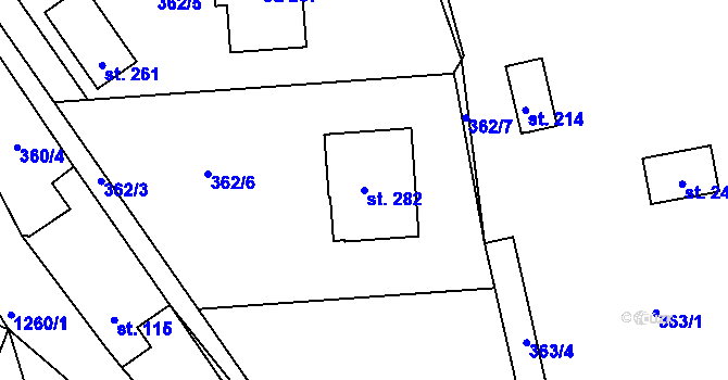 Parcela st. 282 v KÚ Lipí, Katastrální mapa