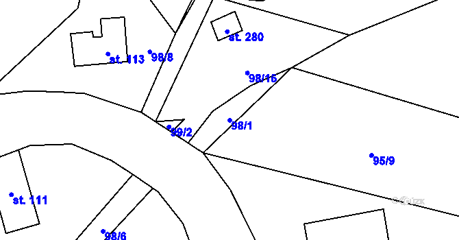 Parcela st. 98/1 v KÚ Lipí u Náchoda, Katastrální mapa