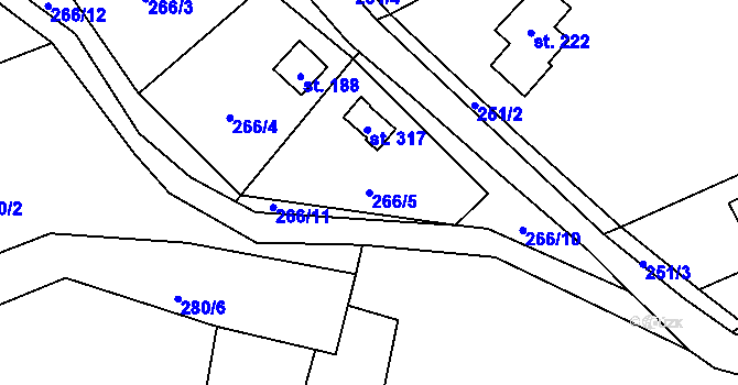 Parcela st. 266/5 v KÚ Lipí u Náchoda, Katastrální mapa