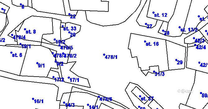Parcela st. 478/1 v KÚ Pejškov, Katastrální mapa
