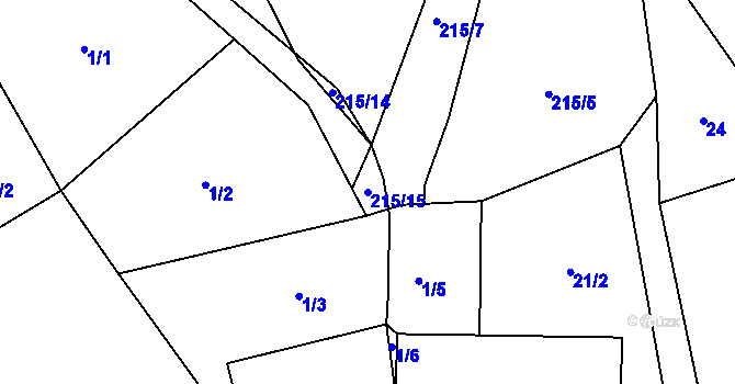 Parcela st. 215/15 v KÚ Pejškov, Katastrální mapa