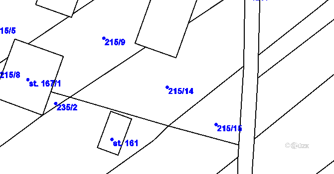 Parcela st. 215/14 v KÚ Křekov, Katastrální mapa