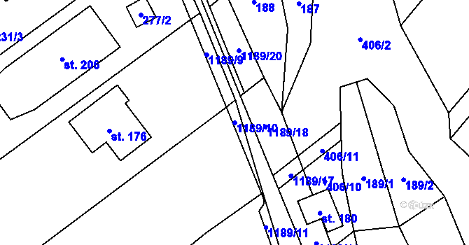 Parcela st. 1189/10 v KÚ Křekov, Katastrální mapa