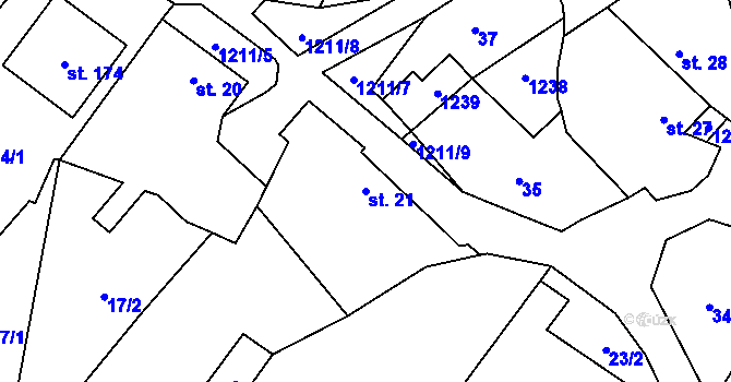 Parcela st. 21 v KÚ Křekov, Katastrální mapa