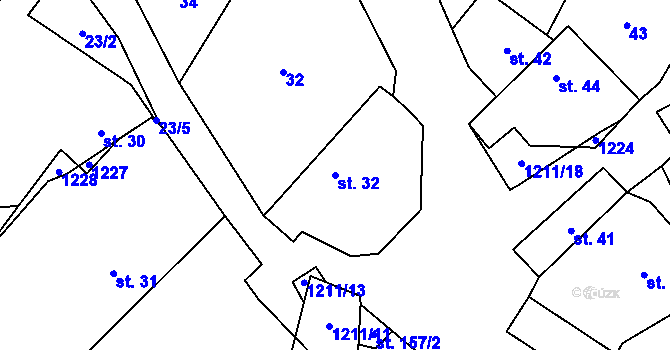 Parcela st. 32 v KÚ Křekov, Katastrální mapa