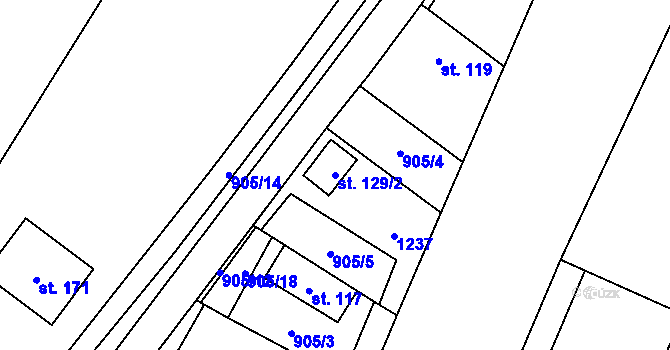 Parcela st. 129/2 v KÚ Křekov, Katastrální mapa