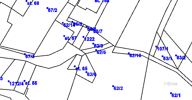 Parcela st. 62/5 v KÚ Křekov, Katastrální mapa