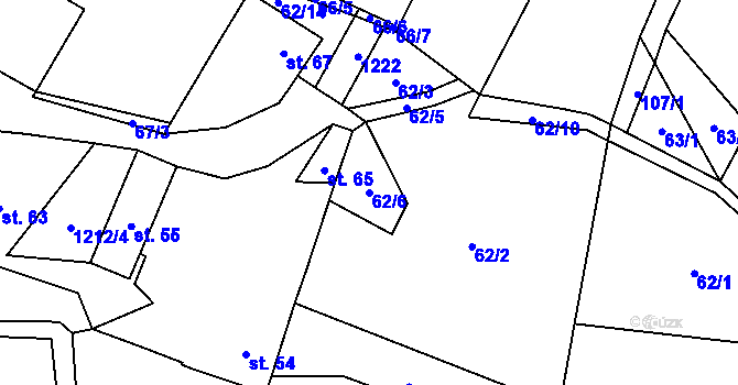 Parcela st. 62/6 v KÚ Křekov, Katastrální mapa
