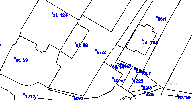 Parcela st. 67/2 v KÚ Křekov, Katastrální mapa