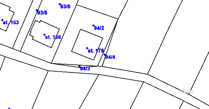 Parcela st. 94/4 v KÚ Křekov, Katastrální mapa