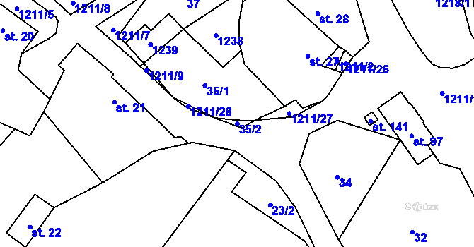Parcela st. 35/2 v KÚ Křekov, Katastrální mapa