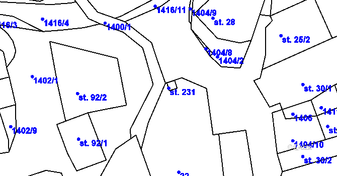 Parcela st. 231 v KÚ Lipina, Katastrální mapa