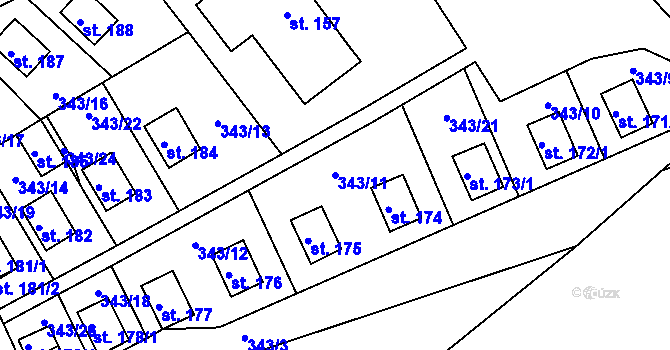 Parcela st. 343/11 v KÚ Lipina, Katastrální mapa