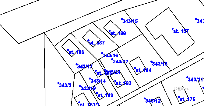 Parcela st. 343/16 v KÚ Lipina, Katastrální mapa
