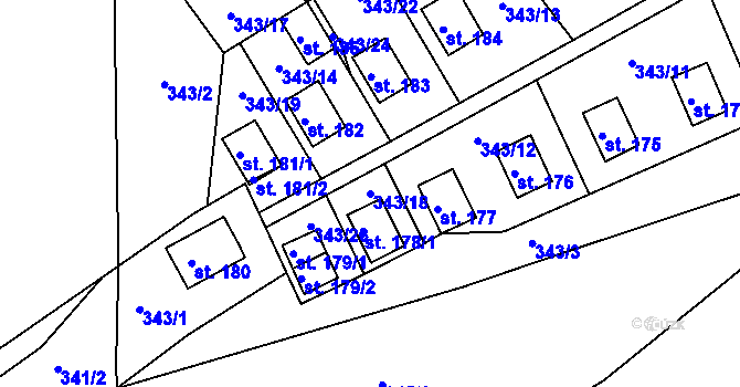 Parcela st. 343/18 v KÚ Lipina, Katastrální mapa